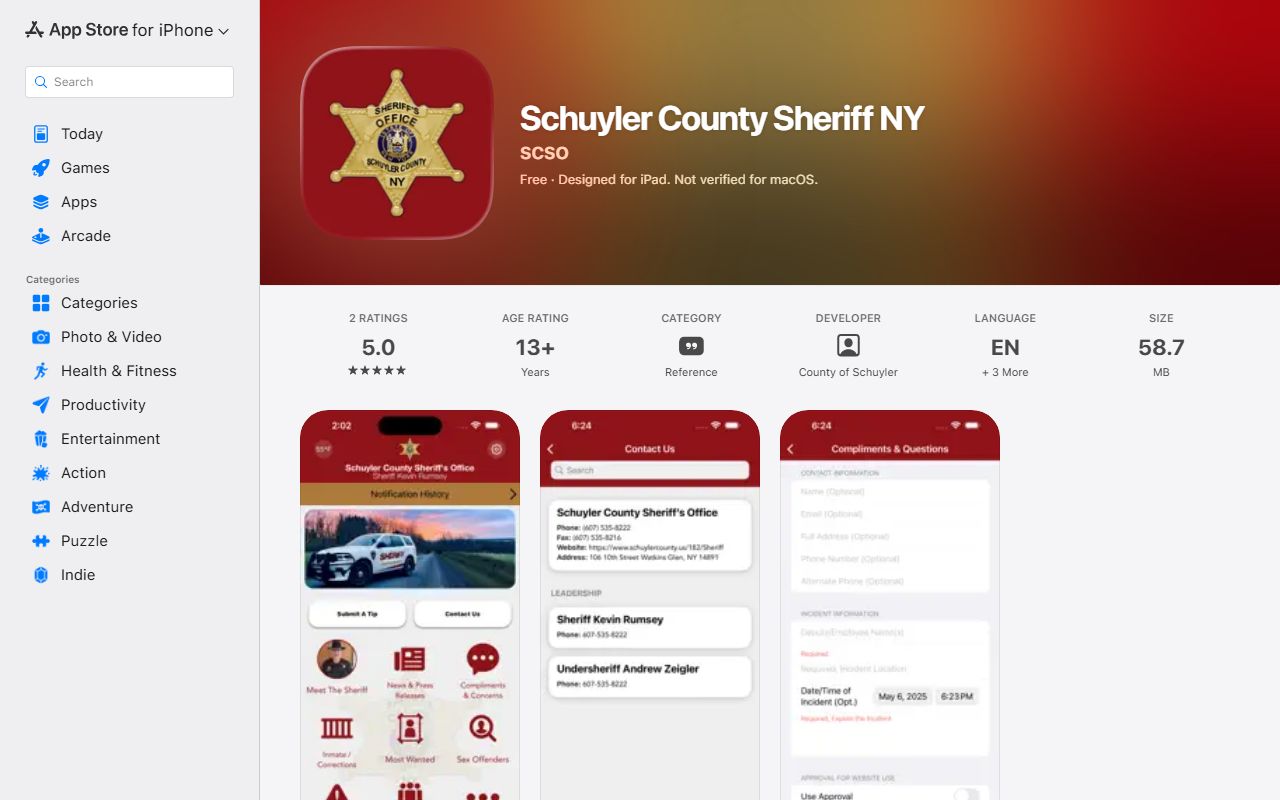 Schuyler County jail mugshots sheriff app inmate information listing